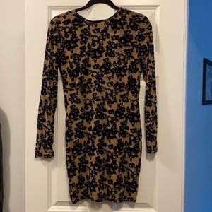 NWT- Long Sleeve Tan/Navy Cocktail Dress